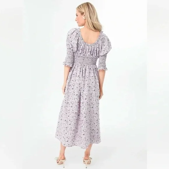 NWT TUCKERNUCK Hyacinth House Lilac Ruched Neck Cali Midi Dress Size Small S - Picture 3 of 13